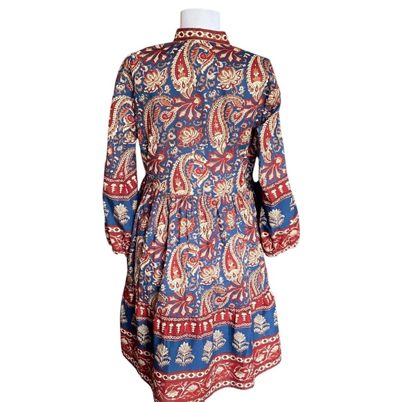 JAIPUR MORNI Paisley Print Long Sleeve Button Front Tiered Mini Dress SZ L Boho - Picture 4 of 9